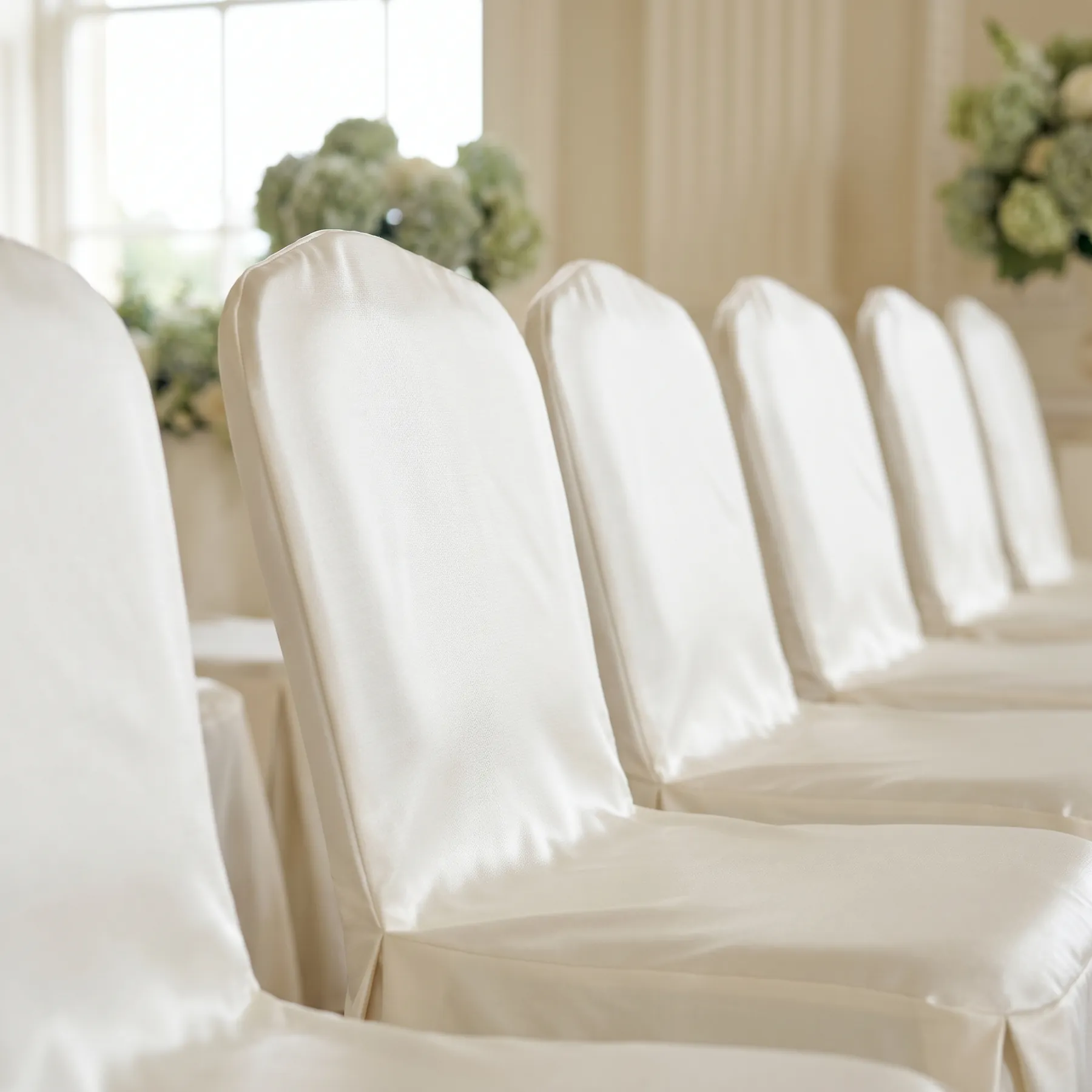 Ivory satin chair covers
